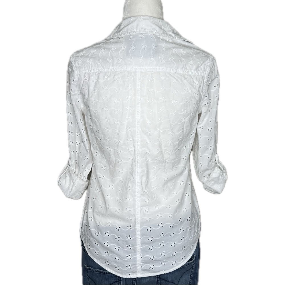 Arizona Jean Co Blouse Eyelet Cotton Long Sleeve Button Up Western White XS - Picture 9 of 14